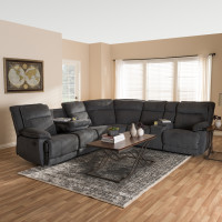 Baxton Studio RX038A-Dark Grey-SF Sabella Modern and Contemporary Dark Grey and Light Grey Two-Tone Fabric 7-Piece Reclining Sectional